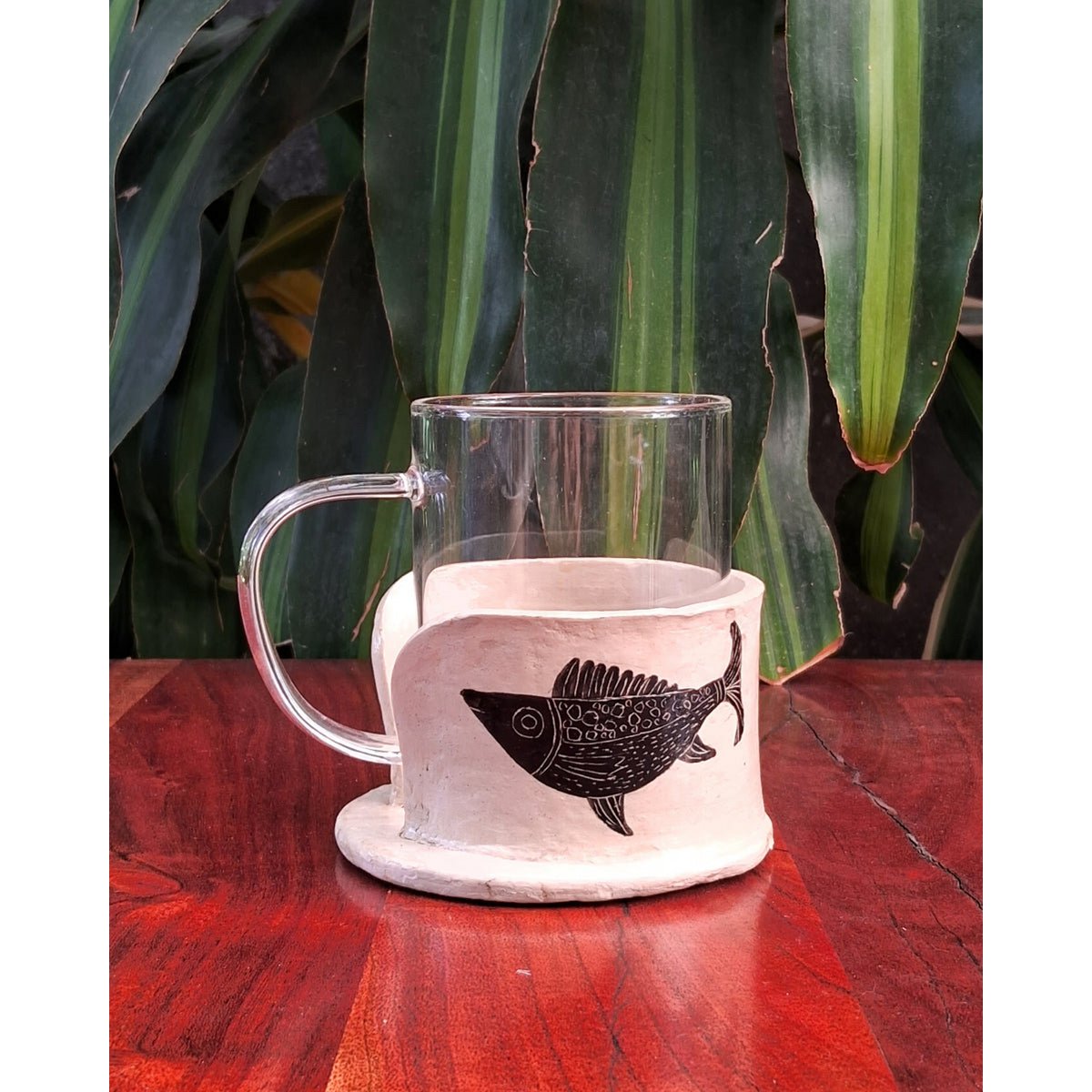 Kaffeebecher | Pappmaché-Halter Fisch handgefertigt handbemalt