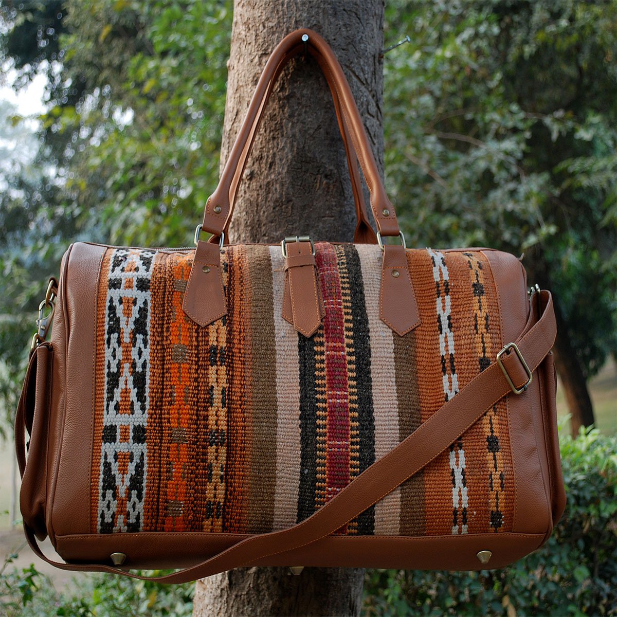 Kilim Leather Metallic Bronze Duffle Bag