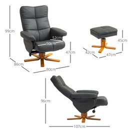 Relaxation chair with stool, 360° rotating TV chair with reclining function, reading chair for bedroom, living room, faux leather, brown