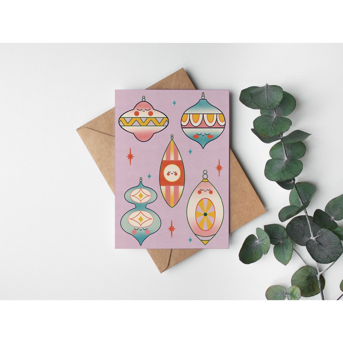 Vintage Kawaii ornamenten wenskaart