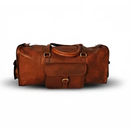 Handgefertigte Reisetasche aus marokkanischem „Edge“-Leder – Artisan 24" (60 cm) Voyager Duffle mit Dreifach-Organisation