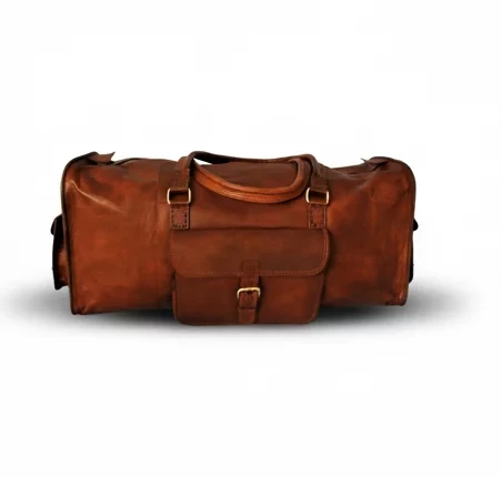 Håndlavet marokkansk "Edge" læder rejsetaske – Artisan 24" (60 cm) Voyager Duffle med Triple-Pocket Organization