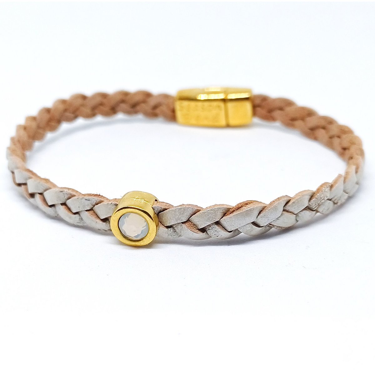 Shorty flettet læderarmbånd 24K forgyldt
