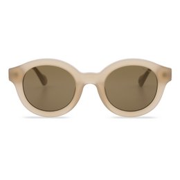  Nude-colored round sunglasses with a classic, retro-inspired style.