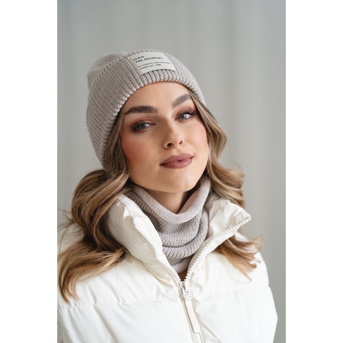 BRIGID NEW hat and scarf set – 100% merino wool – beige