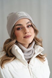 BRIGID NEW hat and scarf set – 100% merino wool – beige