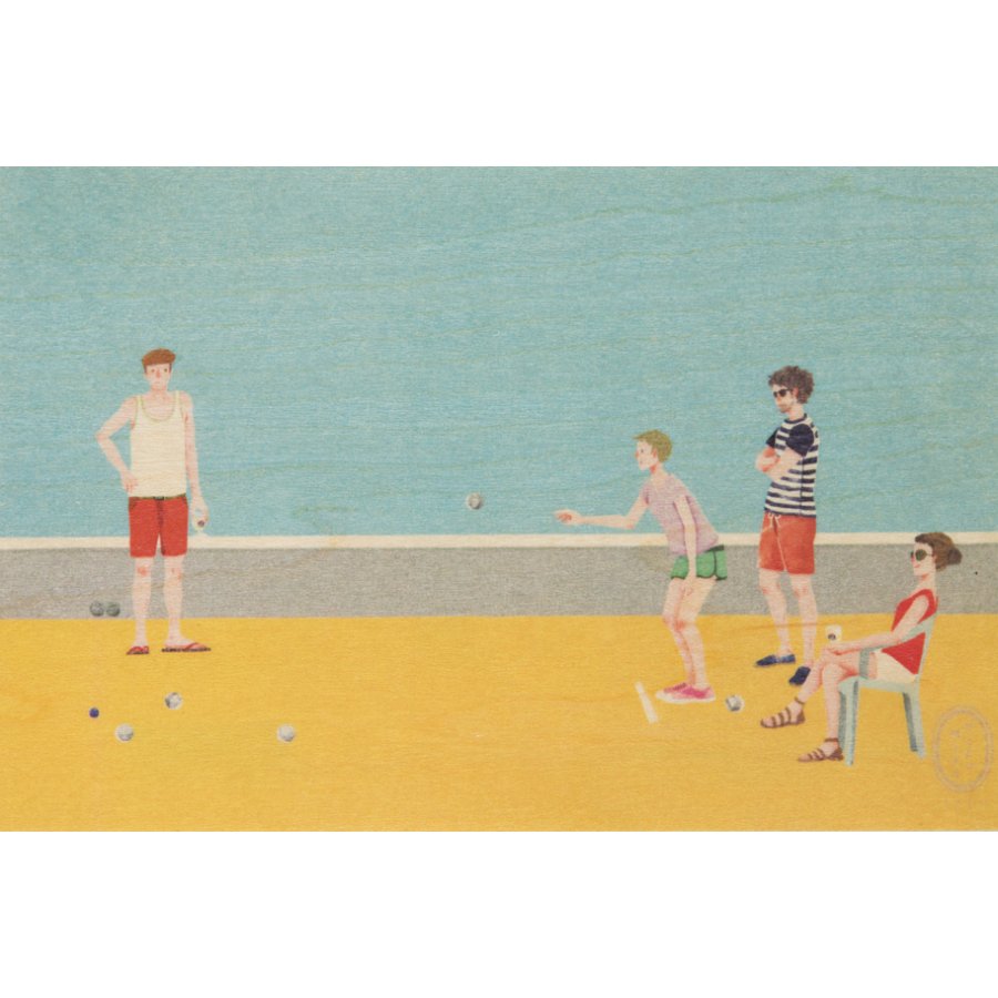 Holzpostkarte Frankreich Petanque
