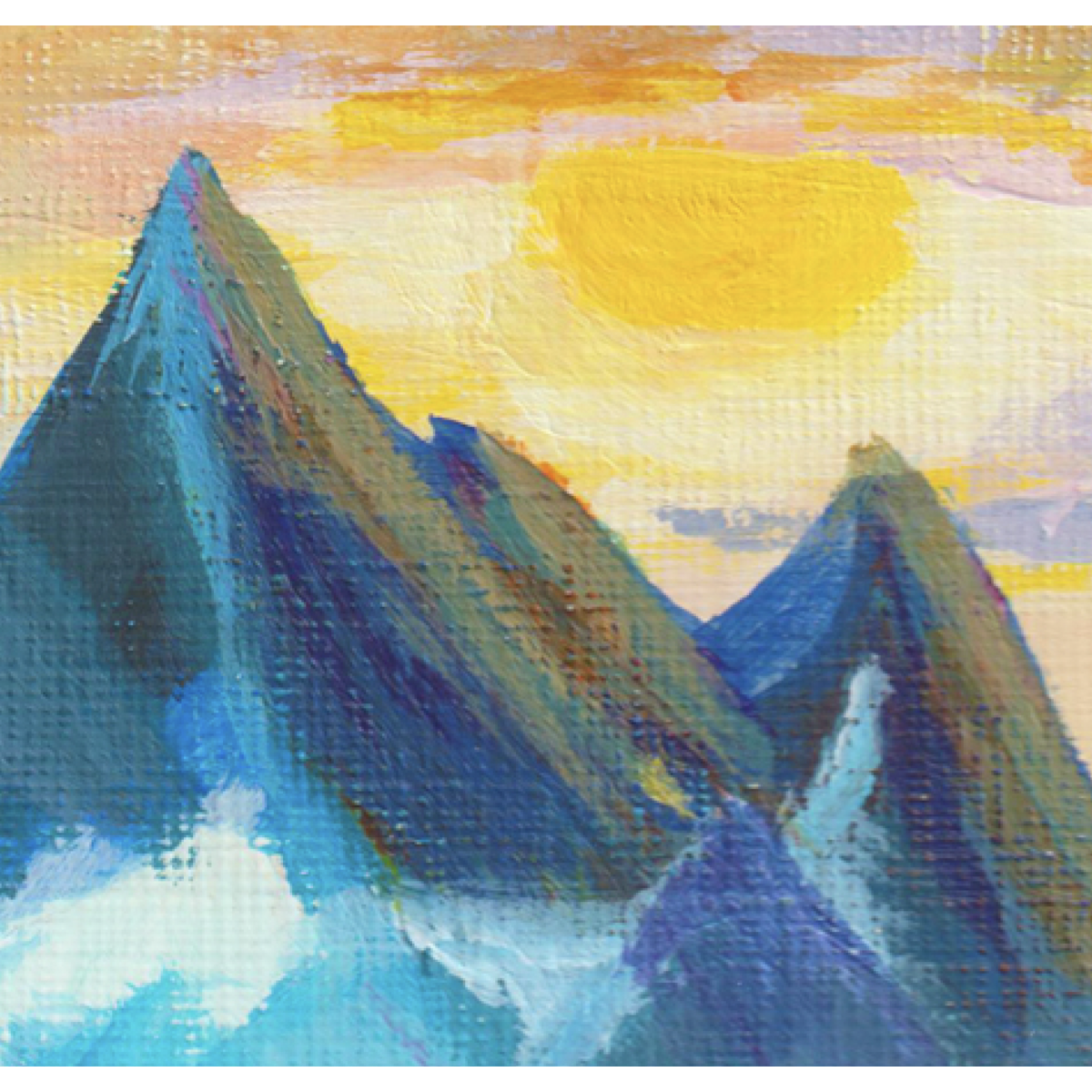 Roadtrip – A5-Kunstplakat eines Original-Acrylgemäldes mit Wohnmobil und Bergen