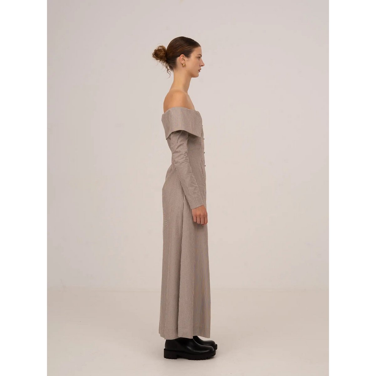 Bardot Brown Striped Off Shoulder Maxi Dress