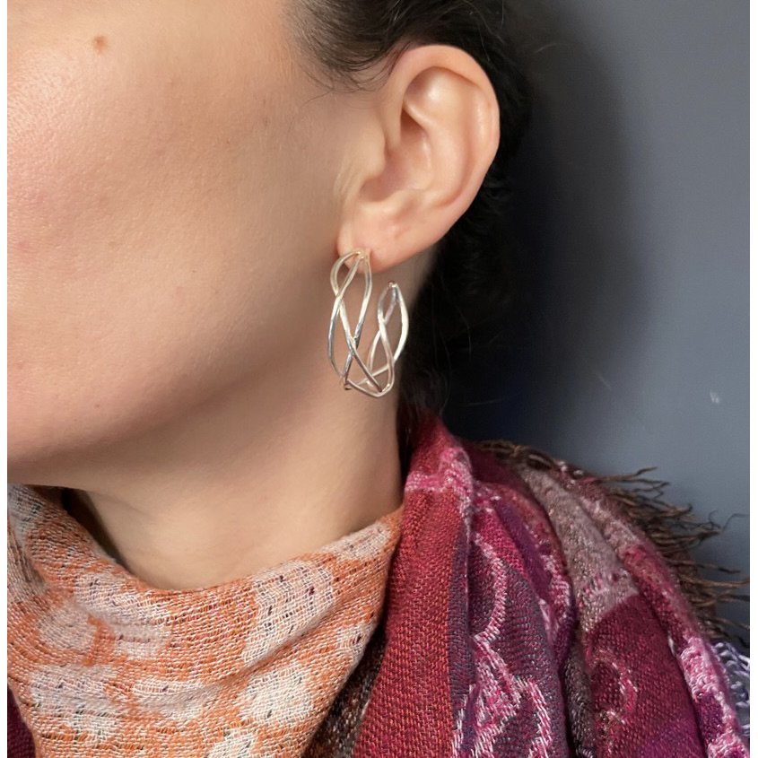 Silver tangle hoop earrings