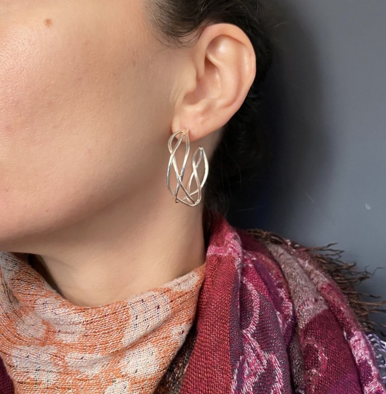 Silver tangle hoop earrings