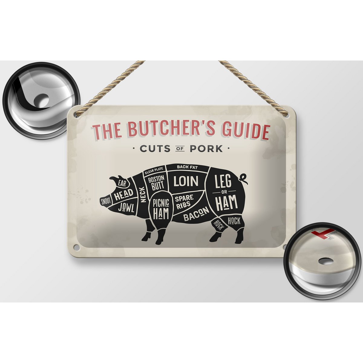 Tin sign pig 18x12cm Pork cuts butcher shop Fliesch decoration