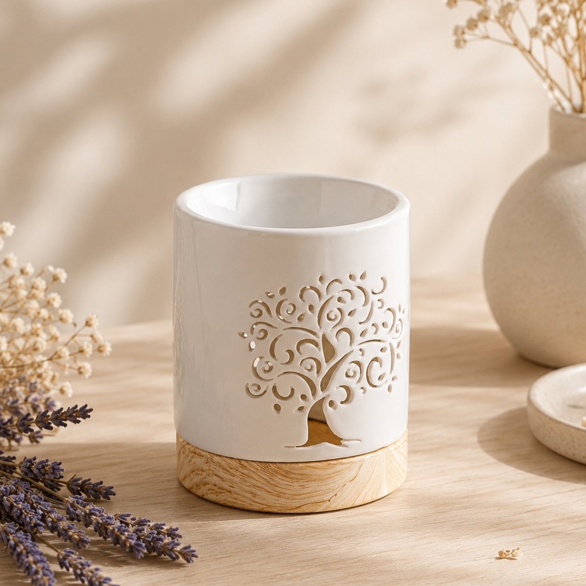 Kominek do perfum z serii Céramy – Drzewo Życia – Lakierowany ceramiczny świecznik – Dyfuzja zapachowych wosków, olejków eterycznych – Dekoracyjny pomysł na prezent