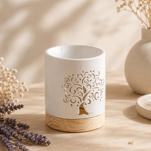 Brûle parfum Série Céramy – Life Tree – Bougeoir en Céramique Laquée – Diffusion Cires Parfumées, Huiles Essentielles – Idée Cadeau Déco