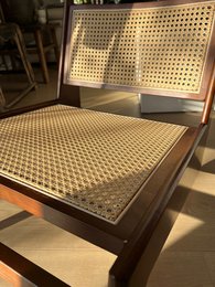 Kangaroo chair - Jeanneret style - massive wood and rattan
