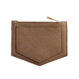 A compact, minimalist wallet in a graphite grey color with a textured leather-like material. The wallet features a simple, clean design with a zippered compartment and a small metal accent.