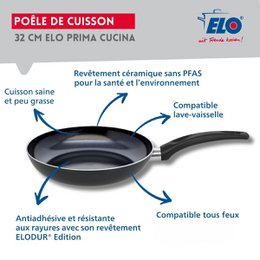 Poêle de cuisson avec revêtement céramique sans PFAS 28 cm Prima Cucina Elo