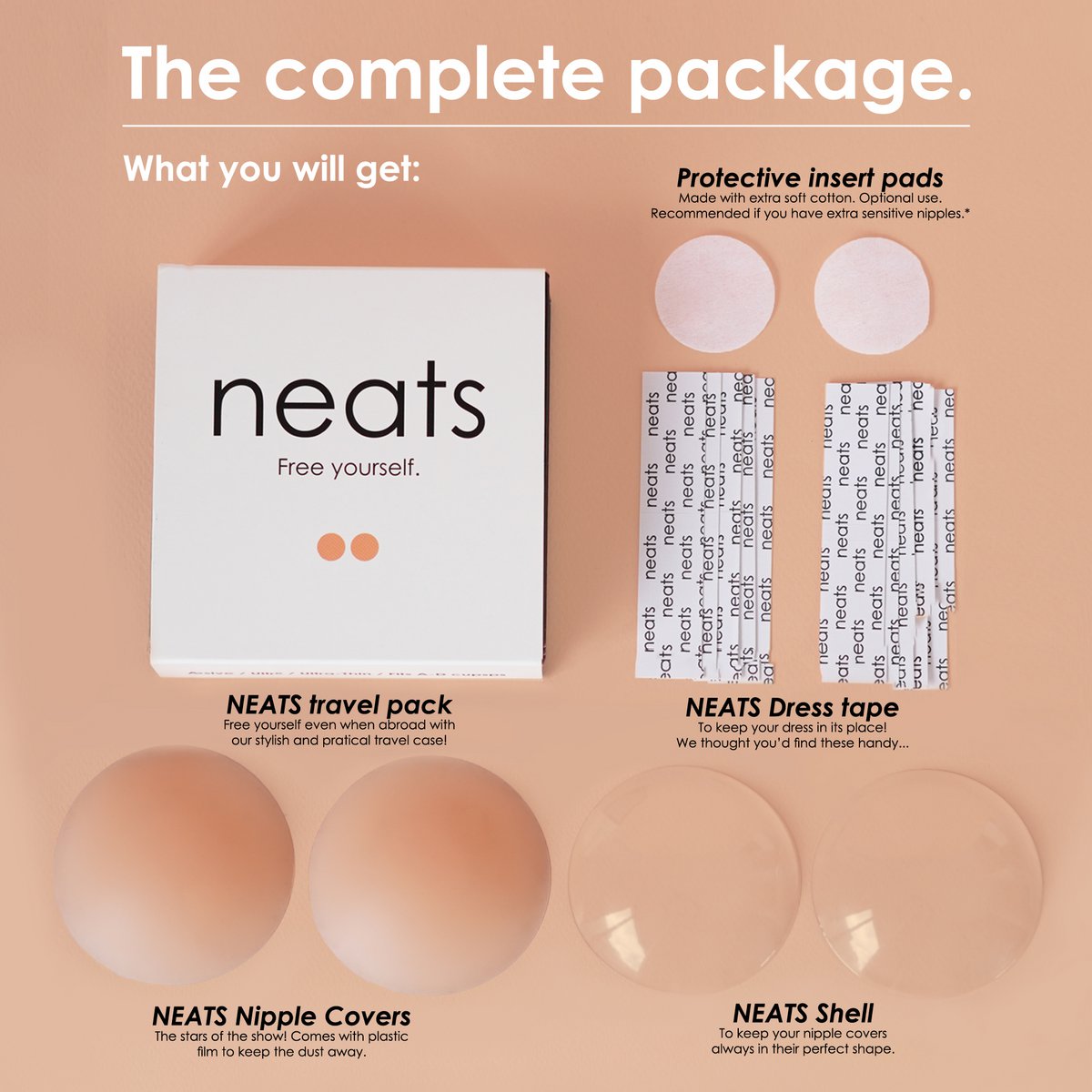 Neats zelfklevende siliconen tepelcovers - 1 paar (champagne)