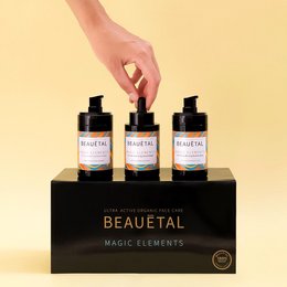 3-phase anti-aging treatment with organic active cosmetics. Includes hydrating booster, serum, and visual lift & repair creme. Formulated with natural ingredients to nourish and revitalize skin.