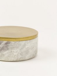 Mittlere breite runde Schachtel aus Stein mit kupferfarbenem, messingbeschichtetem Deckel