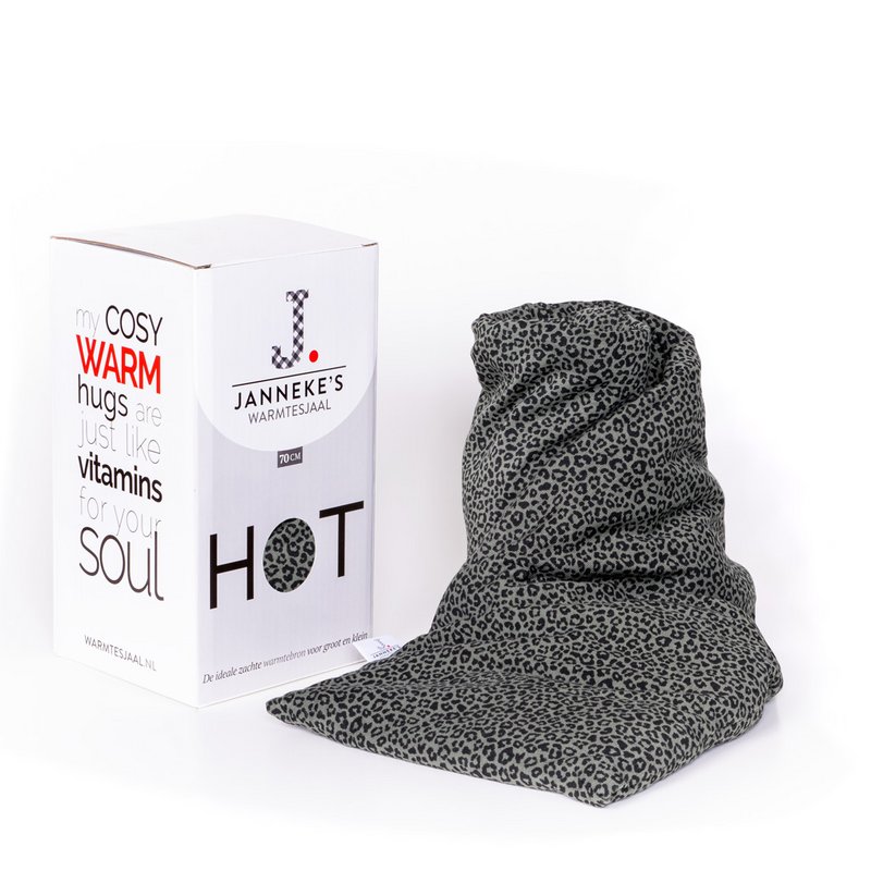 Warming scarf leopard print khaki green | 70cm | organic linseed