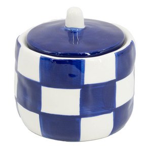 Pottery jar with lid Check Dark Blue