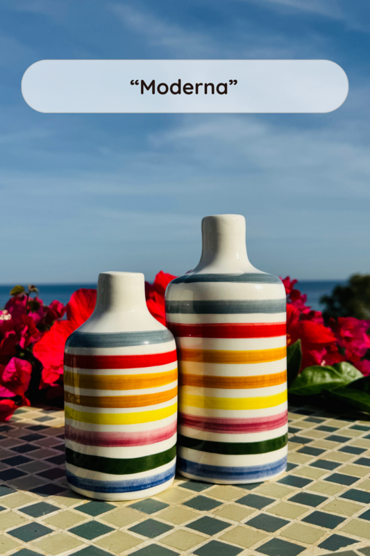 Handgemachte Ölflasche Ölspender Ölkännchen Keramikflasche "Vivace" für Olivenöl & Essig aus Italien 250/500ml
