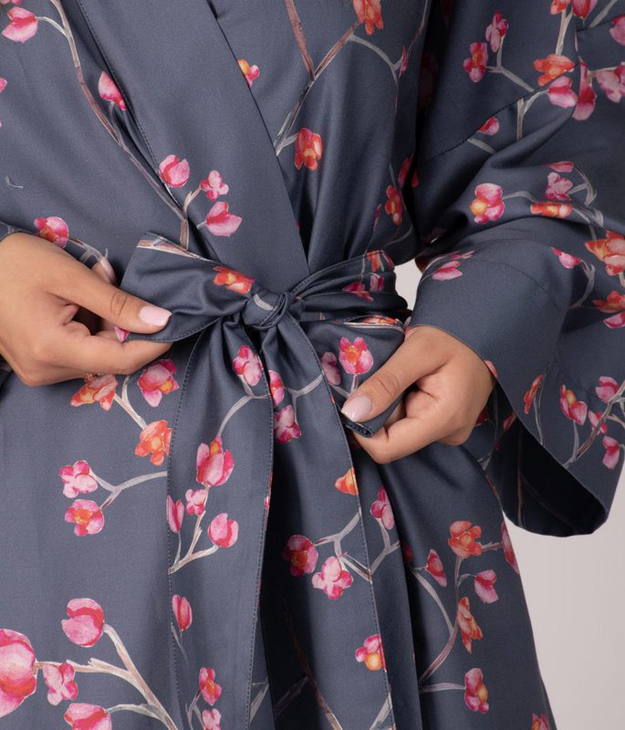 Sateen bathrobe kimono Inspired Dark Blue