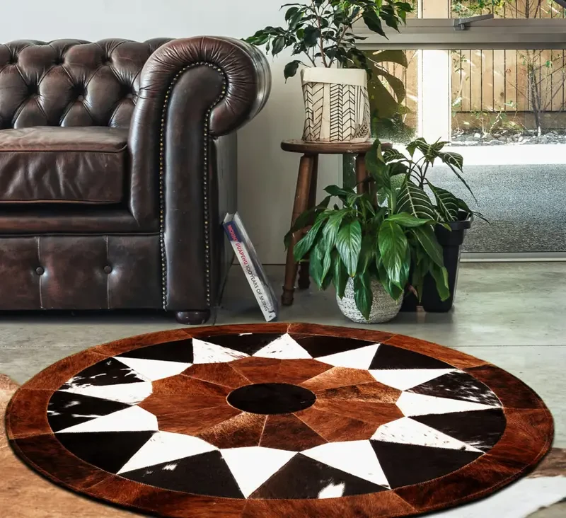 Natural Cowhide Leather Area Rug | Håndlavet patchwork tæppe