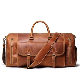 Håndlavet Buffalo læder rejsetaske – Artisan 20" (50 cm) "Titan" duffel med dedikeret skorum