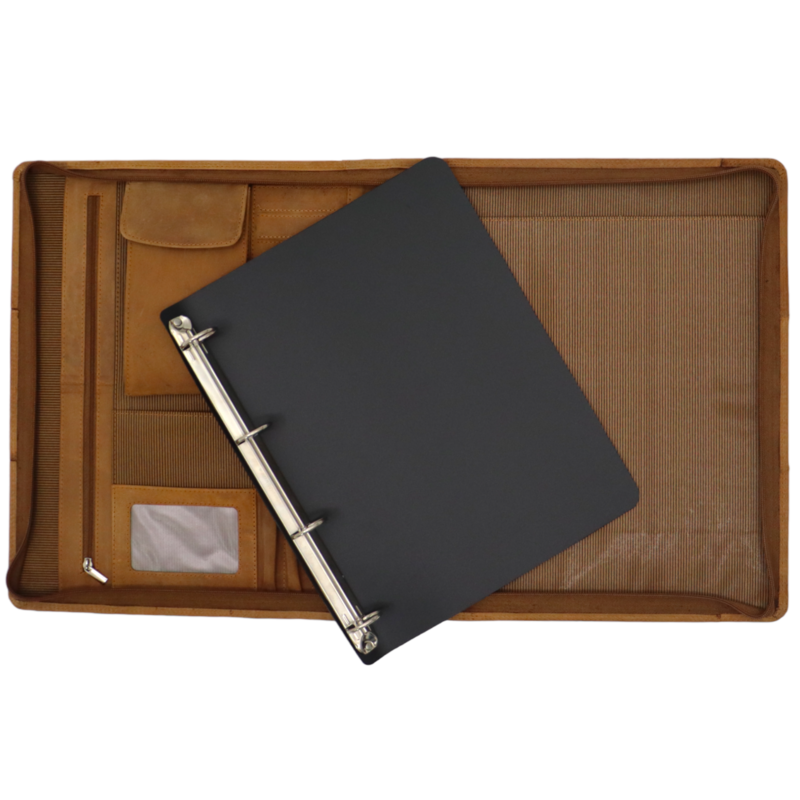 Estuche de cuero para escritura A4 - Carpeta para conferencias - Carpeta para documentos A4 - Funda para tableta y portátil - Carpeta de anillas extraíble