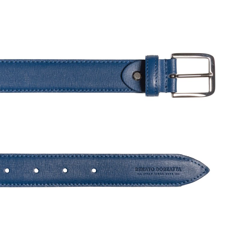 RB4017D | Women's Belt Made in Italy in Genuine Saffiano Leather. Buckle in shiny silver finish. Color: Blue. Dimensions: 115 x 3.0 x 0.5 cm (waistline 100 cm)