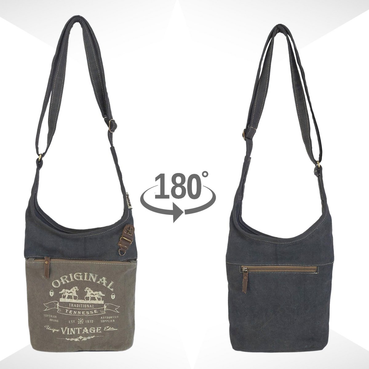 Sunsa schoudertas voor dames. Canvas/canvas & lederen hobo tas. Vintage crossbodytas in retrostijl met veel vakken met ritssluiting ...