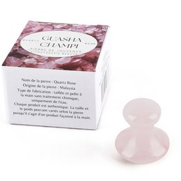 Accesorios de belleza Massage Quartz Rose: Lot de 3 herramientas de piedra natural: un gua sha, un champi y un rollo de masaje