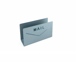  A silver-blue metal mail letter stand for desktop organization. The stand has the word "MAIL" printed on the front.
