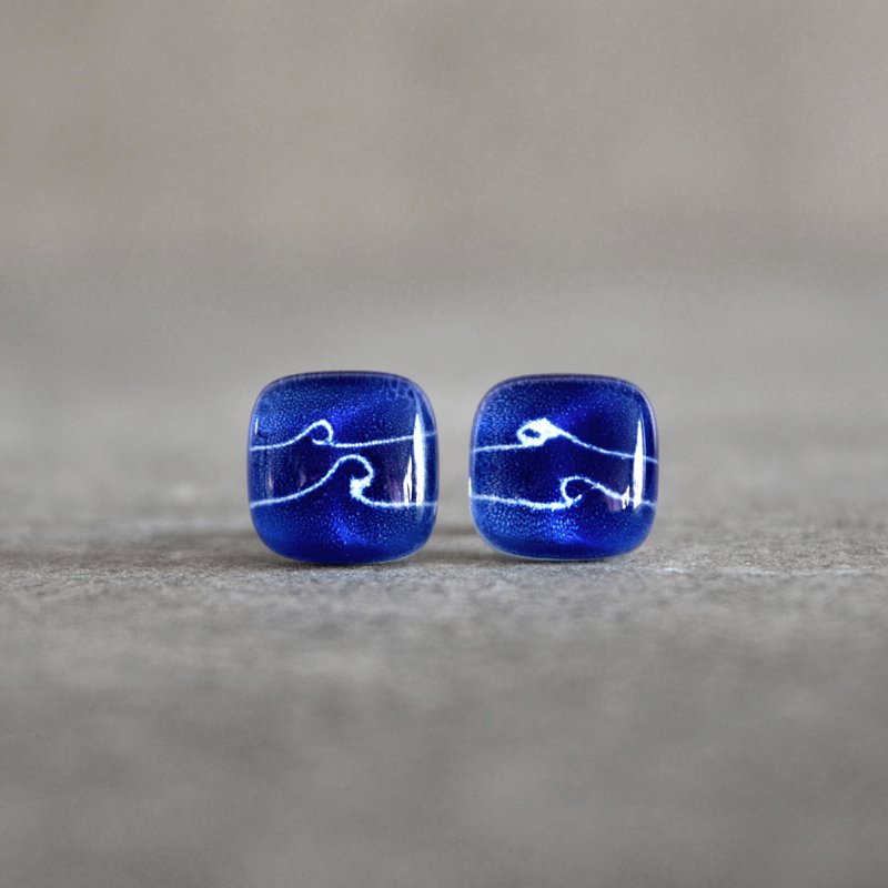 Oceaangolfoorknopjes in kobaltblauw, glas en sterling zilver 925