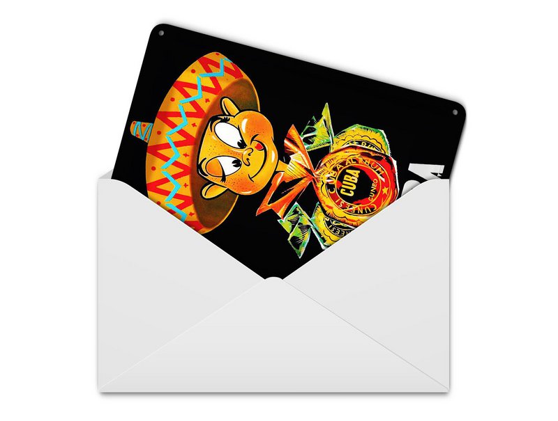 Cartolina da viaggio in latta 10x14 cm Cuba Caraibi maschio con cartello decorativo sombrero