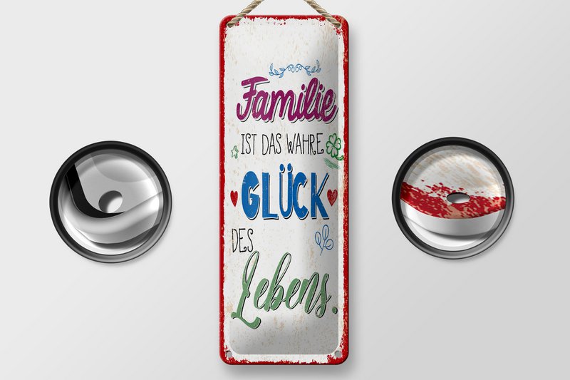 Tin sign saying 27x10 cm Family is the true happiness of life decorative sign