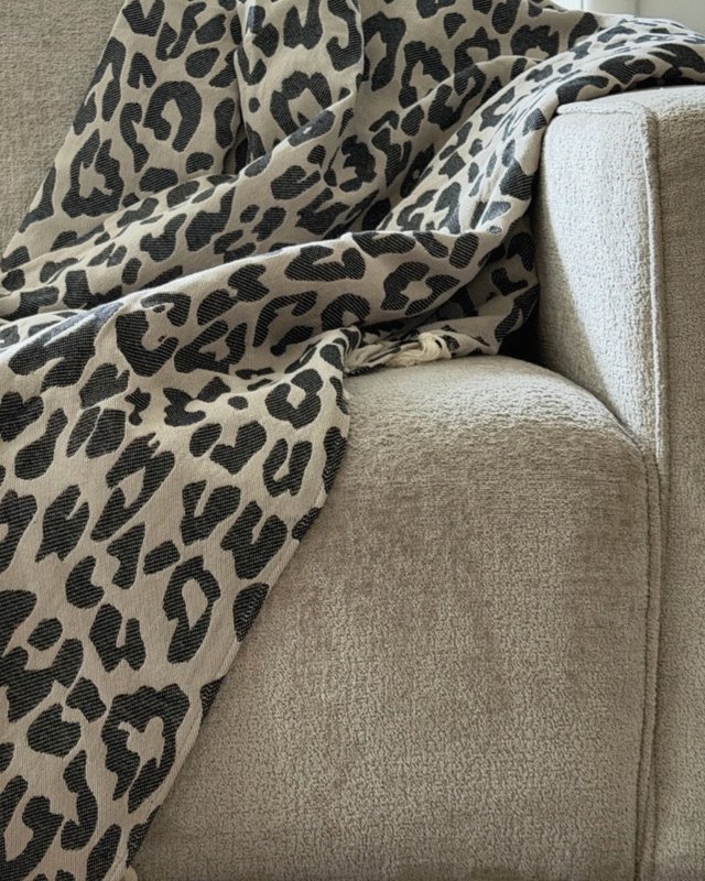 Karierter Überwurf Leopard – Taupe Schwarz – 150 x 250 cm