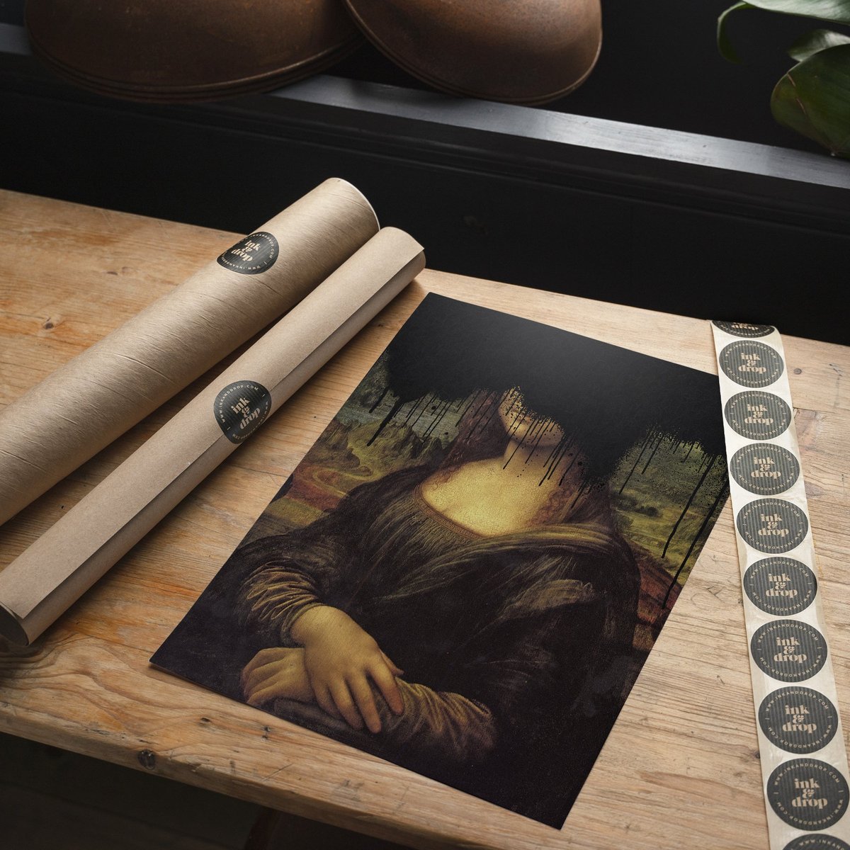 Estampado de grafiti negro Drippy Mona Lisa