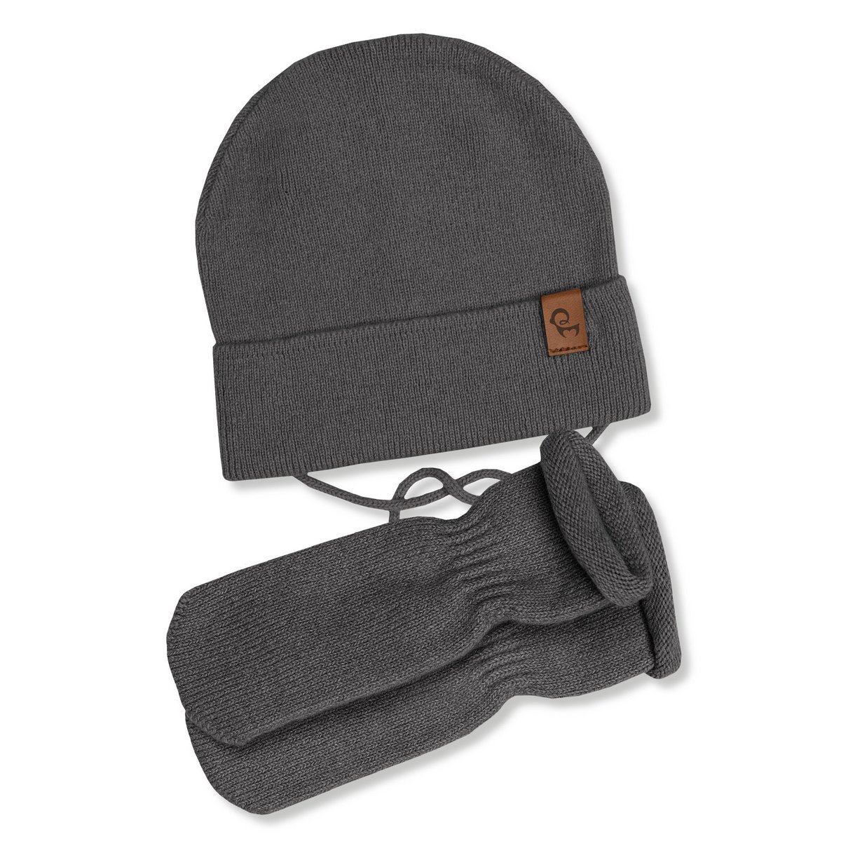 Baby Knit Beanie with Strings & Mittens 2-Piece Set