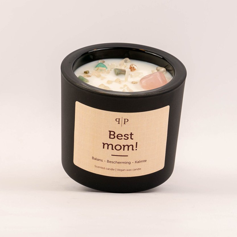 Vela perfumada con piedras preciosas: ¡La mejor mamá!