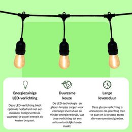 10 meter lysledning med 10 pæreformede LED-lamper + 2 meter tilslutningskabel