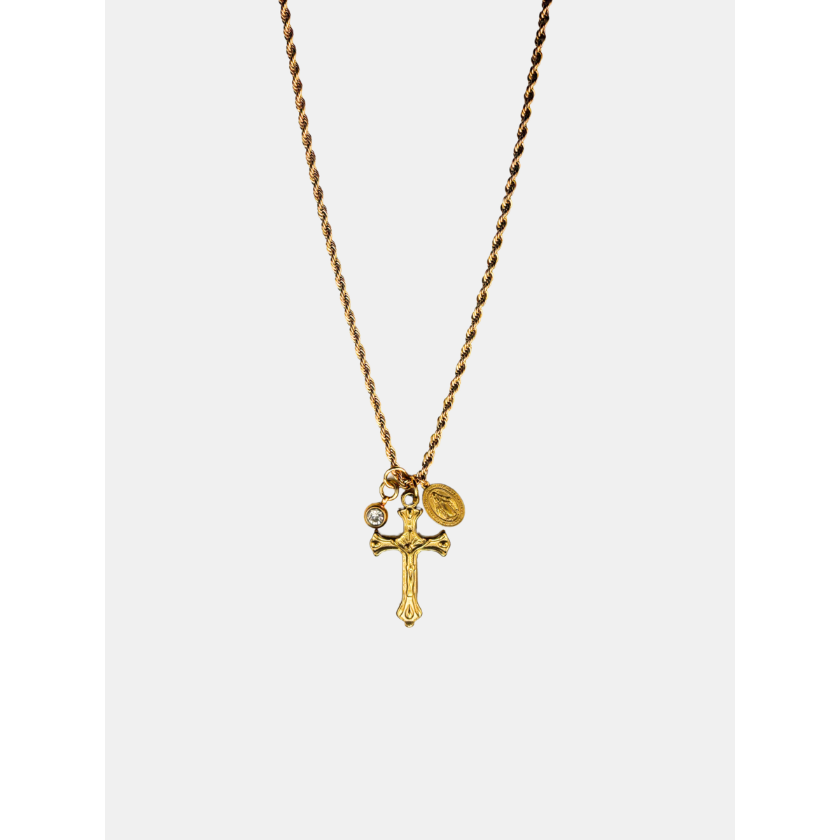 Gold Cross Pendant - Triple Charm