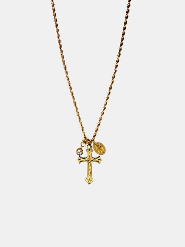 Gold Cross Pendant - Triple Charm