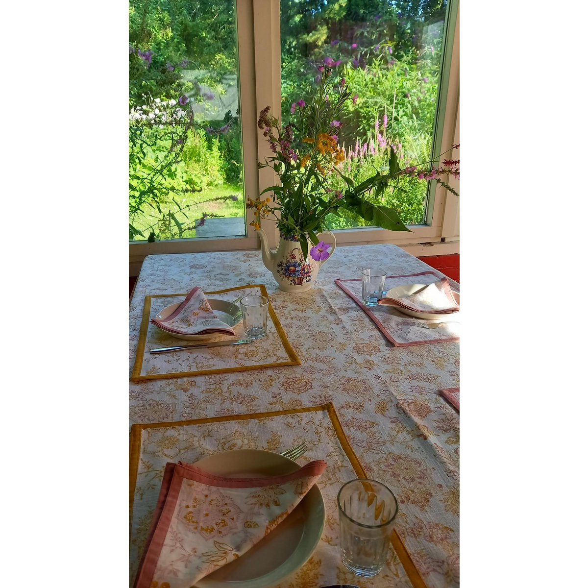 Tablecloth 'Flower' Pink/Ochre, Small