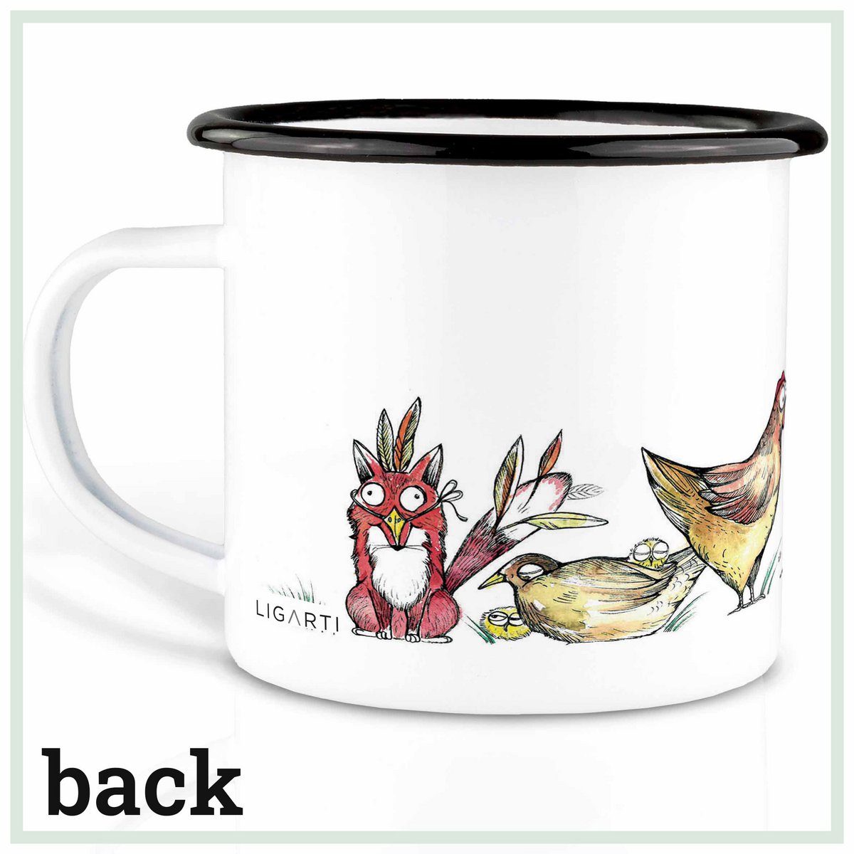 Enamel cup – fox in chicken fur