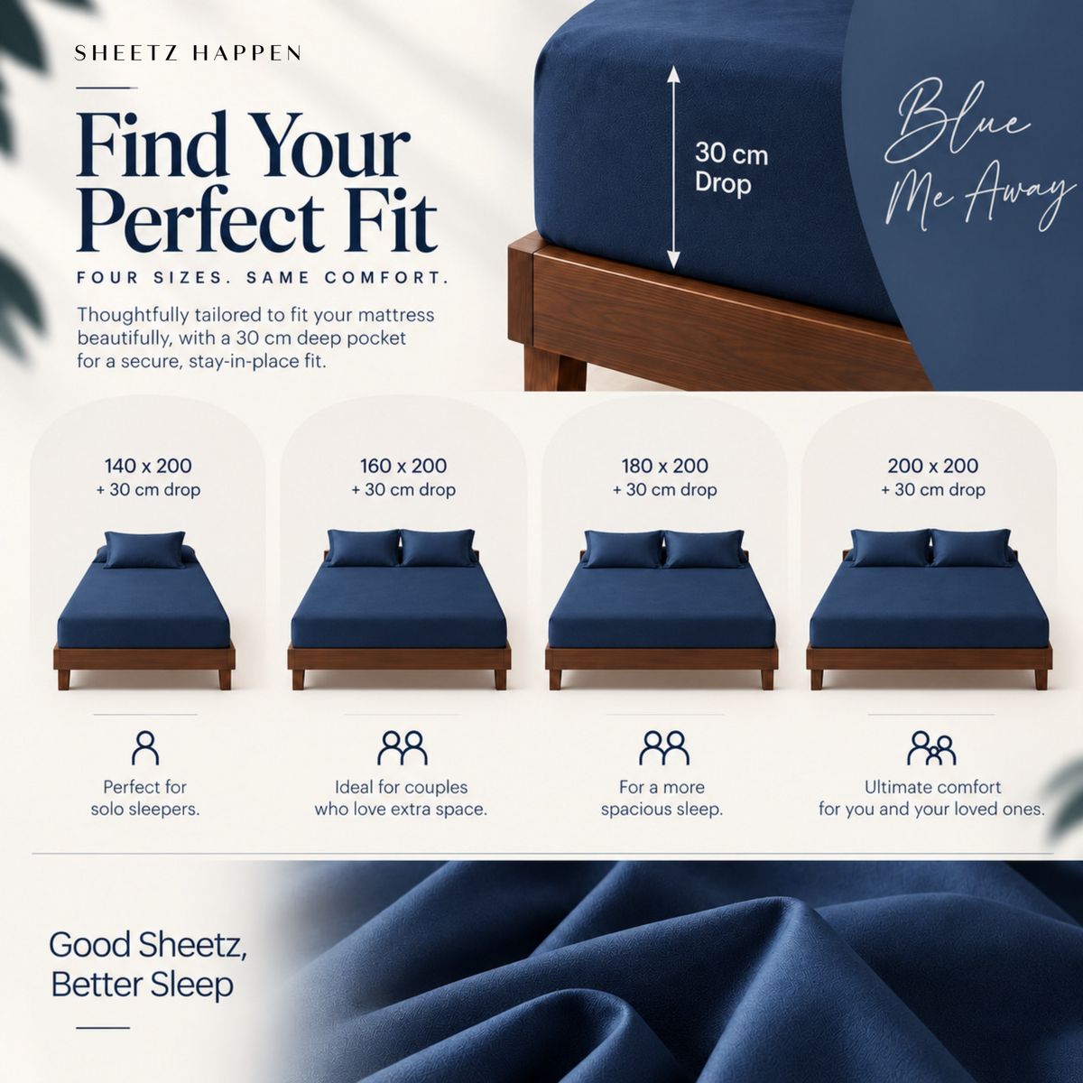 Drap-housse - Satin de coton 400 fils au pouce - Blue me away