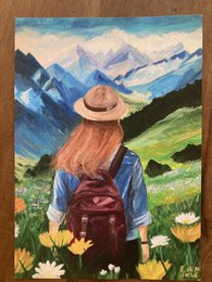 Kvinde i bjergene – Bergbloei | A4 kunst plakat