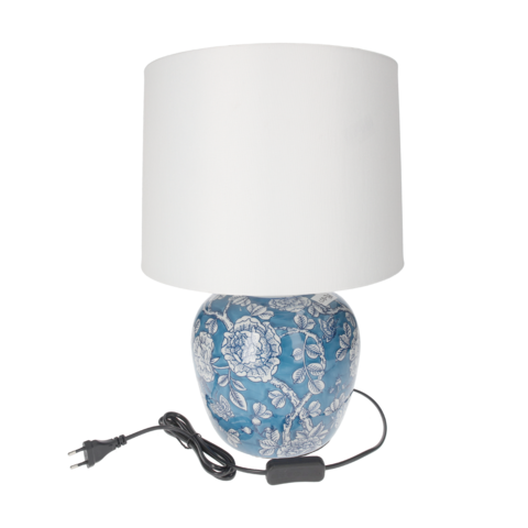 Lampe mit blauem Keramiklampenschirm H 45 T 28 cm